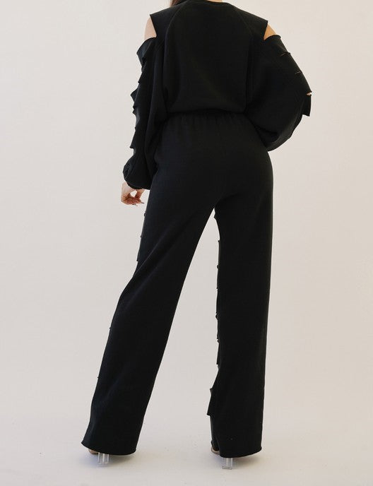 Cut Out Wide Leg Fleece Set