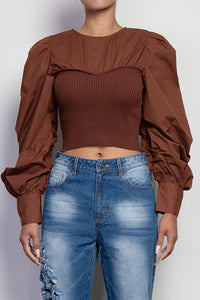 Brown Sugar Puff Shoulder Top
